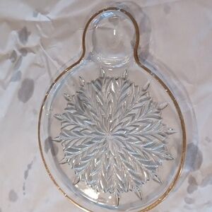 Vintage Jeanette Glass Snack Plate with Gold Trim, Feathers pattern